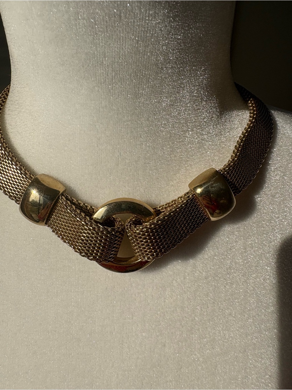 Vintage Monet Gold Tone Mesh Knot Statement Necklace - Picture 7 of 7